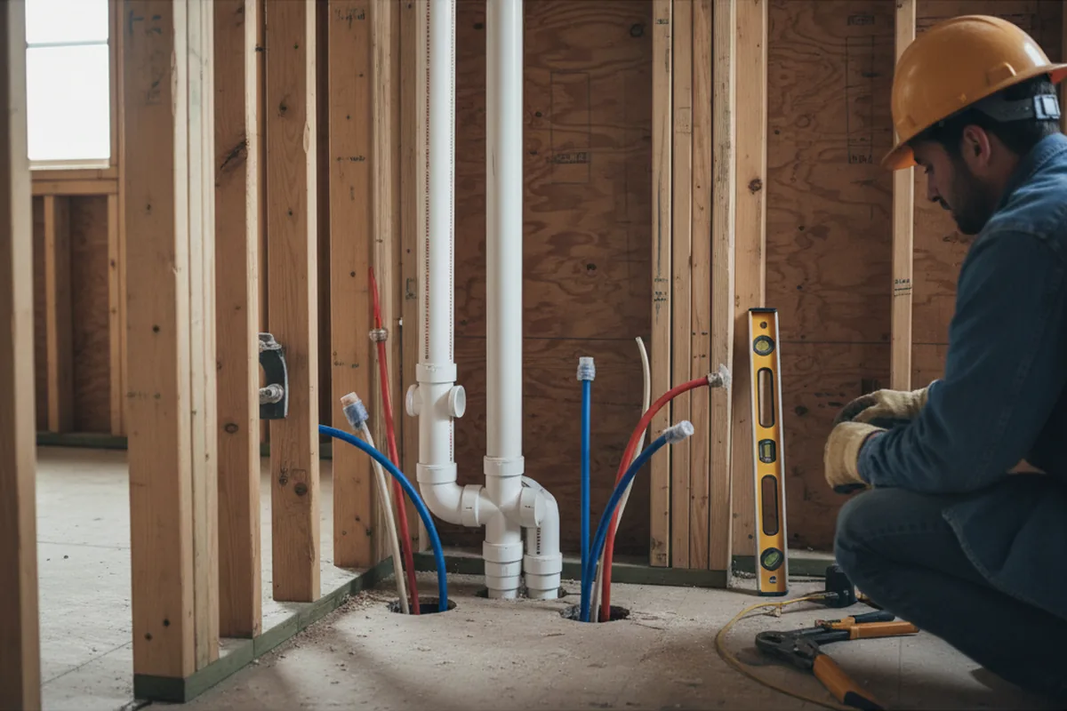 Drain and supply rough-in during Leak Detection in Paeonian Springs
